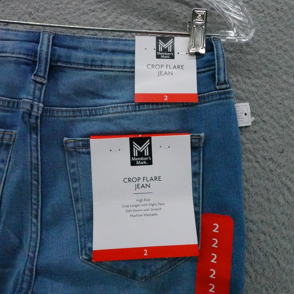 Members Mark Womens Size 2 Crop Flare Leg Stretch Denim Jeans Blue NEW - Picture 11 of 15